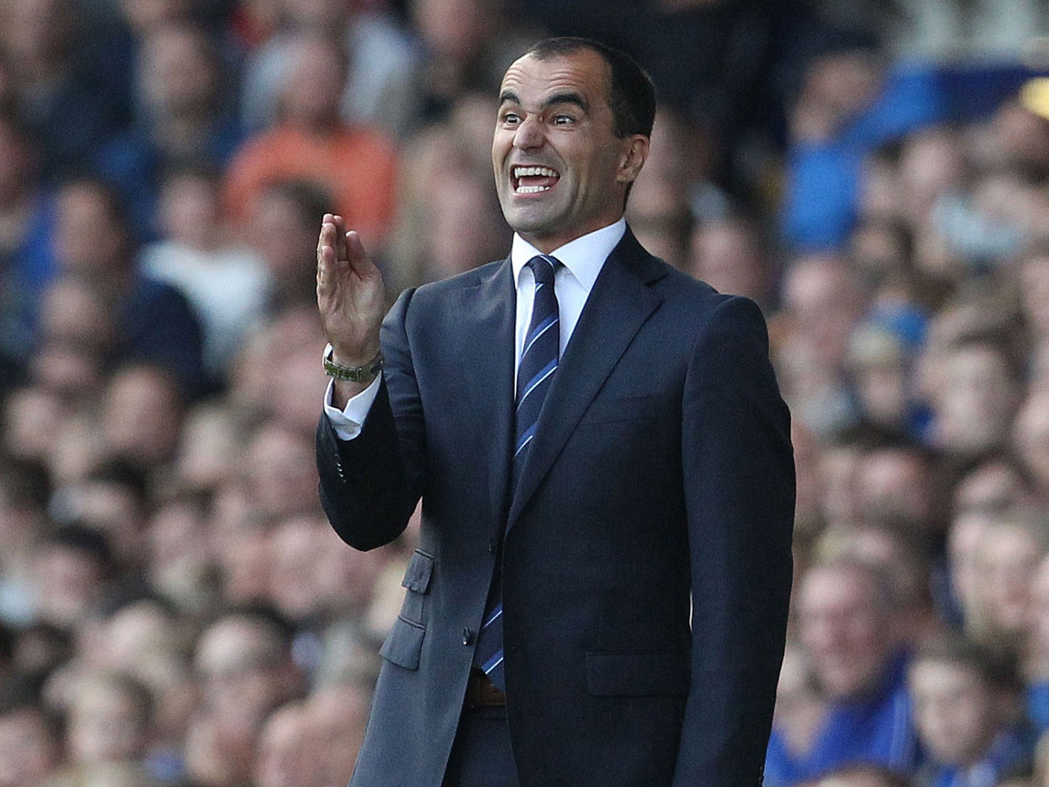 Roberto Martinez remonstrates on the sideline during Everton's 3-2 defeat to Crystal Palace