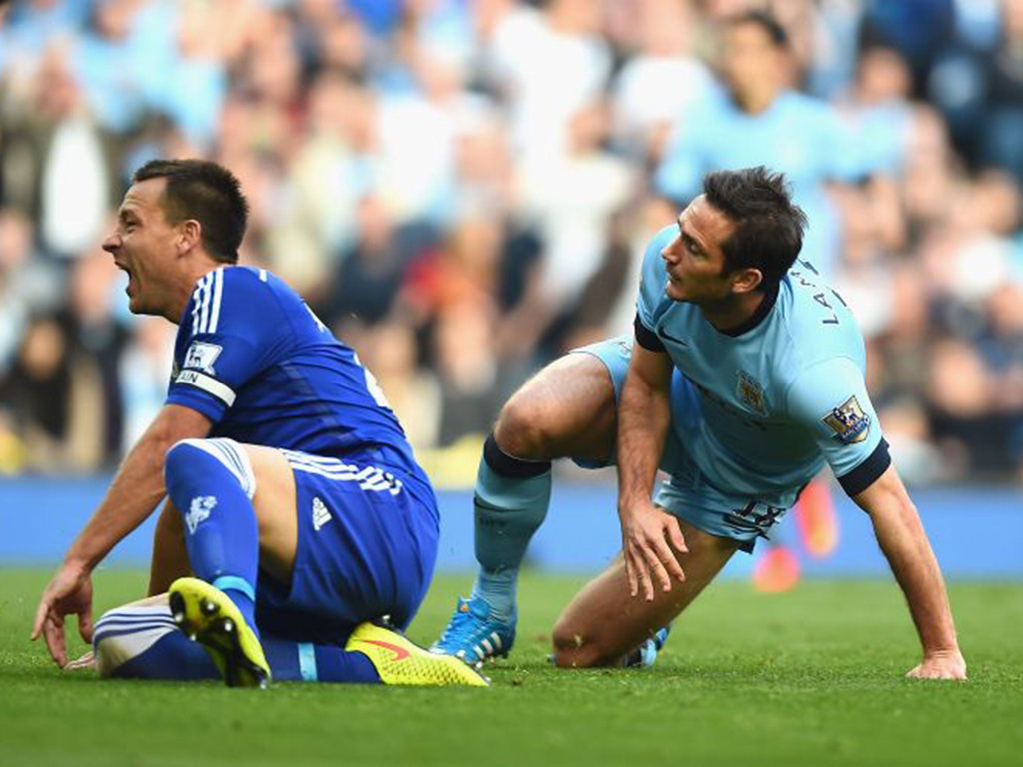 John Terry curses his side’s luck as his former team-mate Frank Lampard equalises for City against Chelsea on Sunday