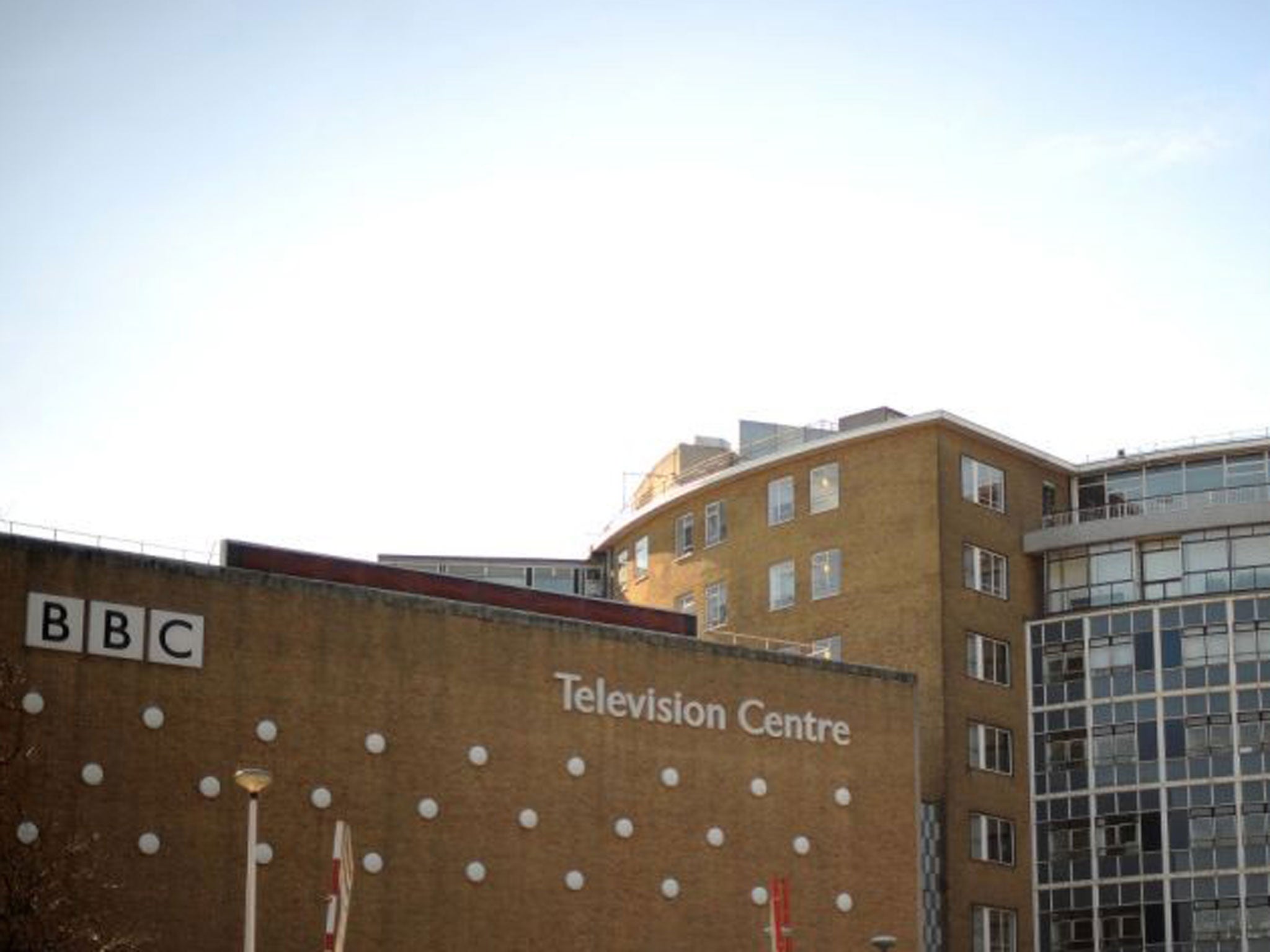 An outside view of the BBC Television Centre in White City