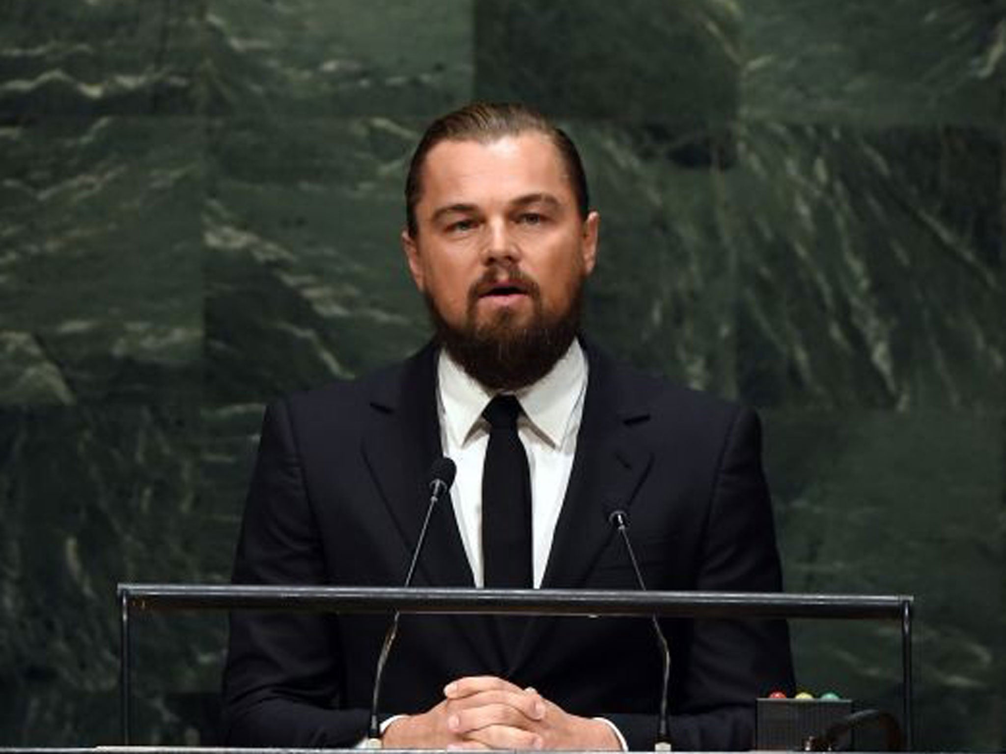 Leonardo DiCaprio, actor and UN Messenger of Peace speaks during the opening session of the Climate Change Summit at the United Nations in New York September 23, 2014, in New York.