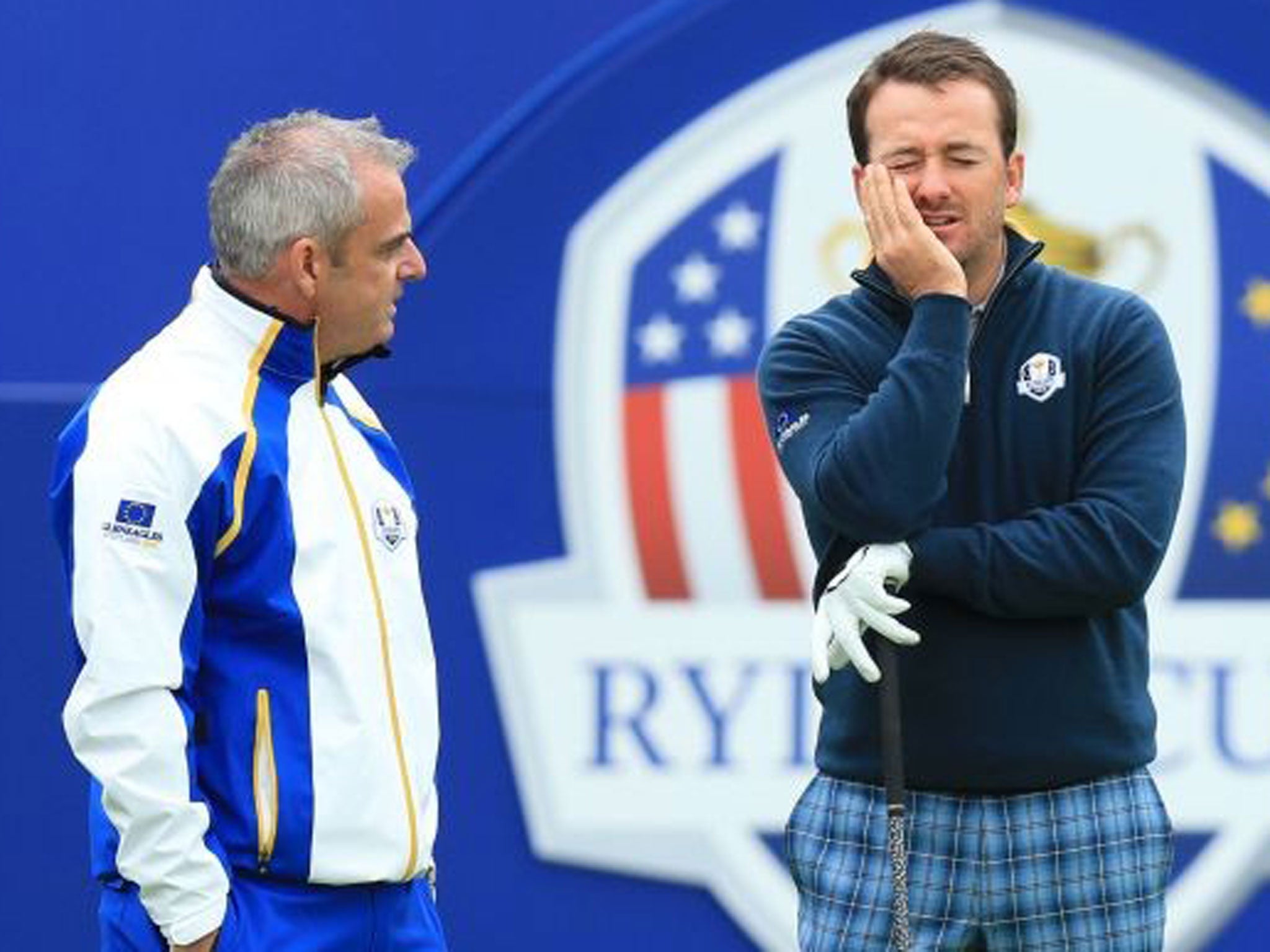 The Europe captain, Paul McGinley (left), and Graeme McDowell during a practice session at Gleneagles