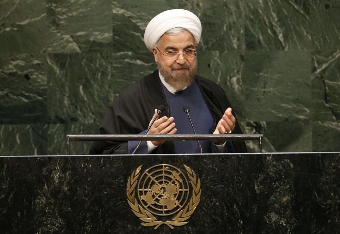 Iranian President Hassan Rouhani speaking at the 69th United Nations General Assembly