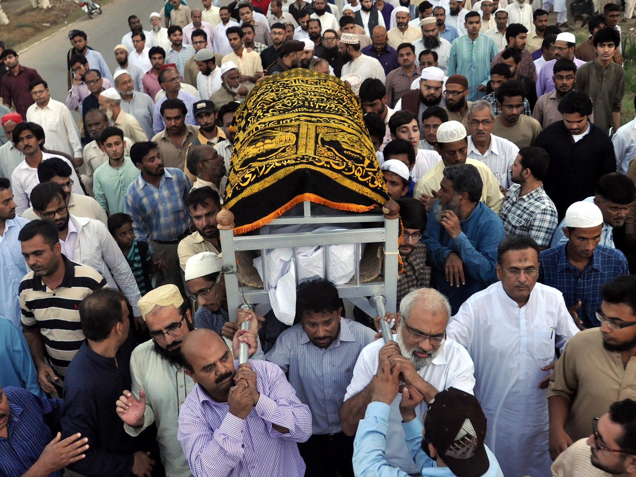 The funeral of Muhammad Shakil Auj, head of Islamic Studies at Karachi University, who was accused of blasphemy