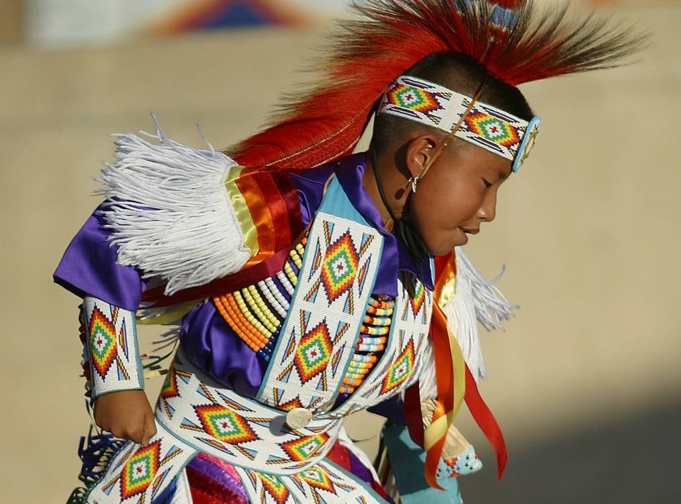 A Navajo boy performs the grass dance at a traditional
display in Gallup, New Mexico