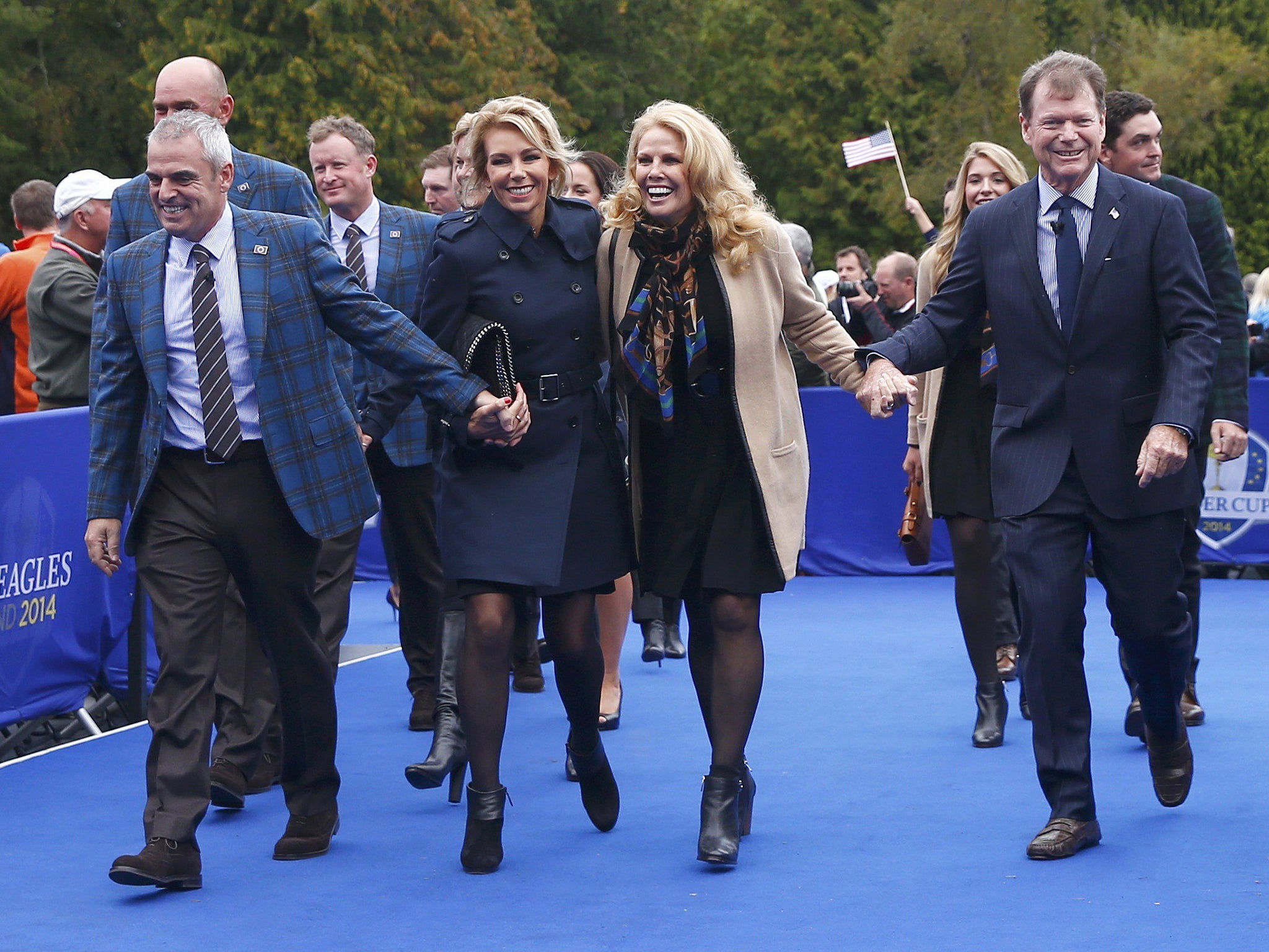 Paul McGinley with his wife Alison and Tom Watson and his wife Heather