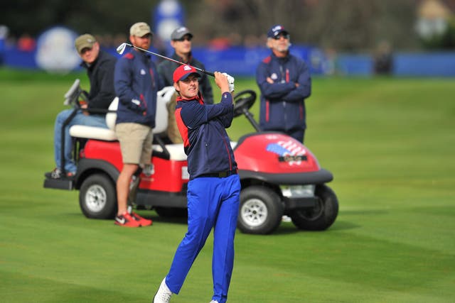 Webb Simpson during practice at Gleneagles yesterday. The 2012 US Open champion will be playing his second Ryder Cup