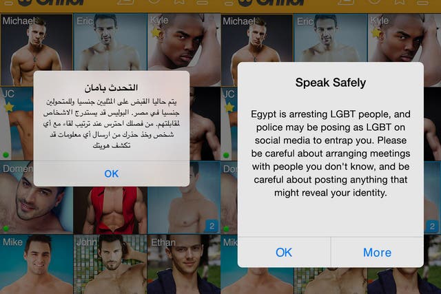 Message displayed to Grindr users in Egypt