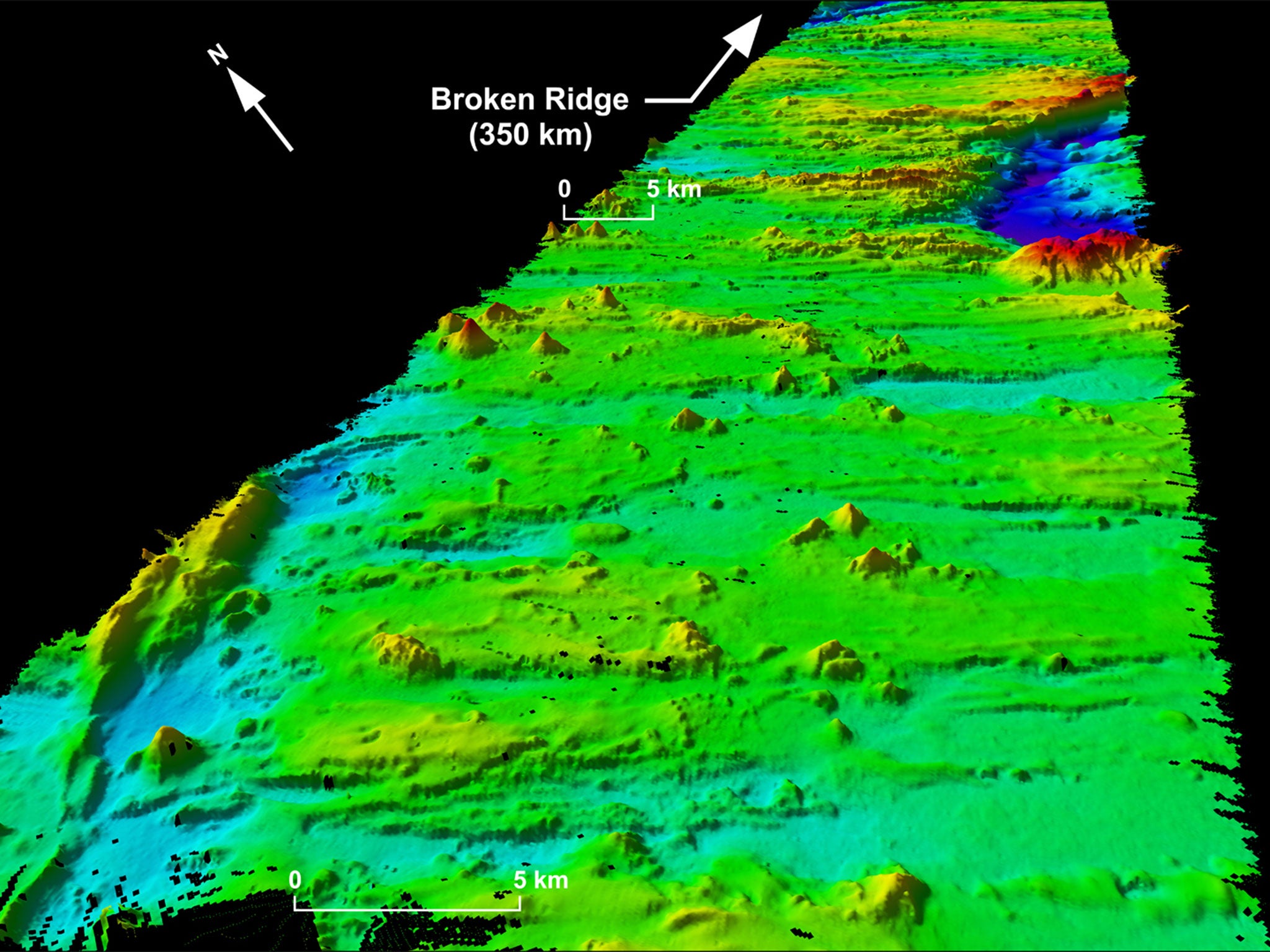 The 3D map reveals seamounds and depressions in the oceans in the ocean bed