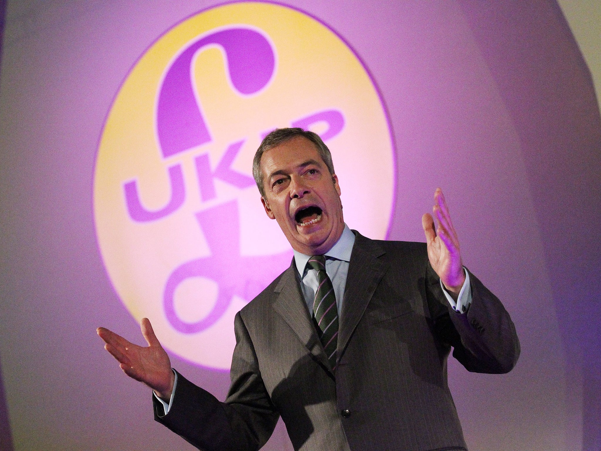 Ukip leader Nigel Farage delivering his speech at Doncaster yesterday in which only one sentence was about the EU