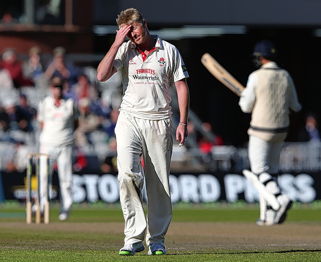 A despondent Glen Chapple, who is in line to take over as Lancashire head coach, feels the strain at Old Trafford