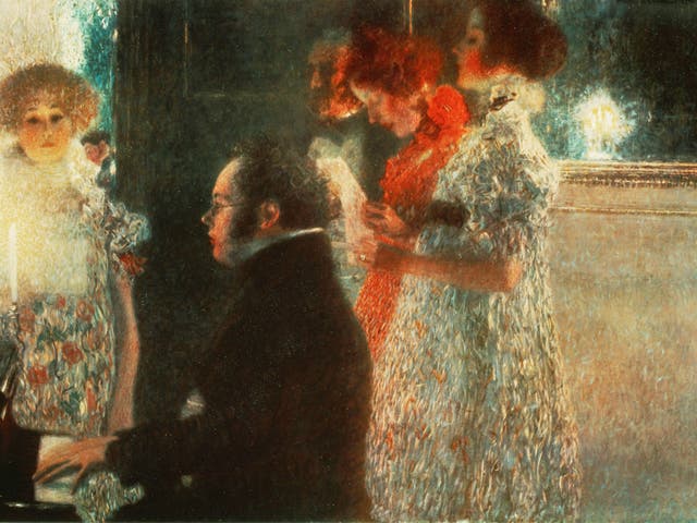 Schubert at the piano.  Painting, 1899, by Gustav Klimt 