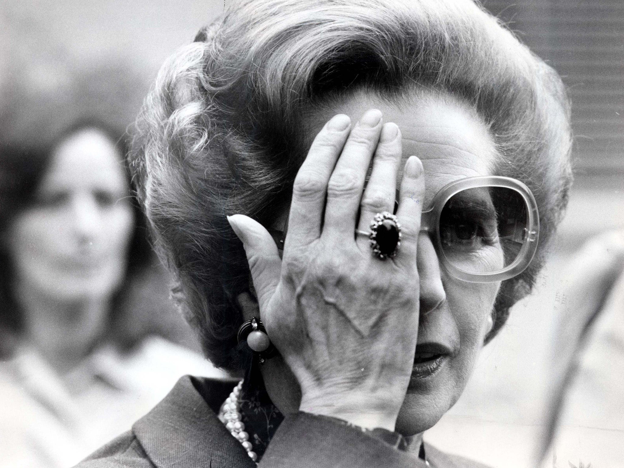 British Prime Minister Margaret Thatcher Leaving Princess Christian Hospital In Windsor Wearing Tinted Glasses After An Eye Operation