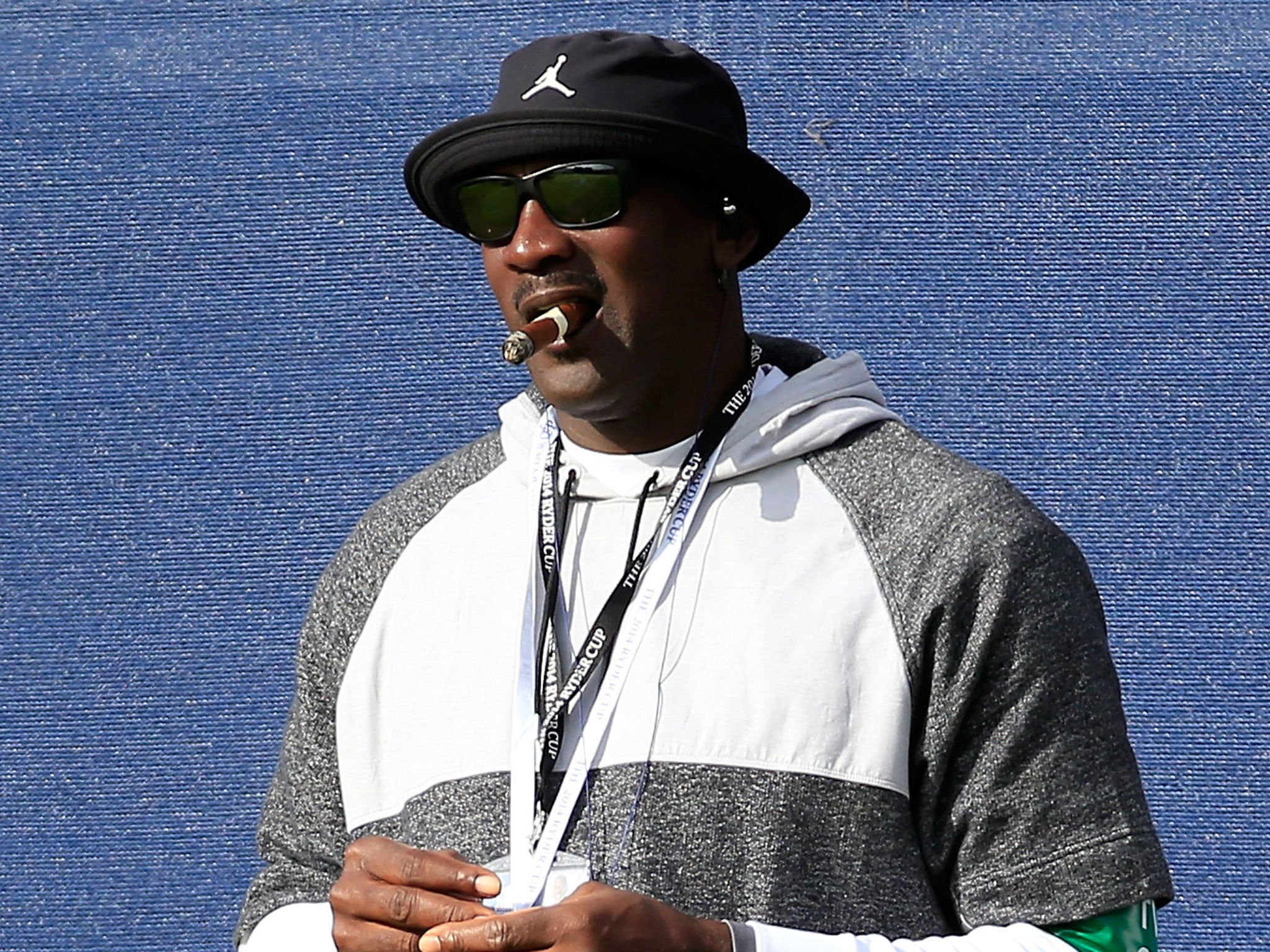 USA's cheerleader in chief Michael Jordan watches on with a cigar that Miguel Angel Jimenez would be proud of