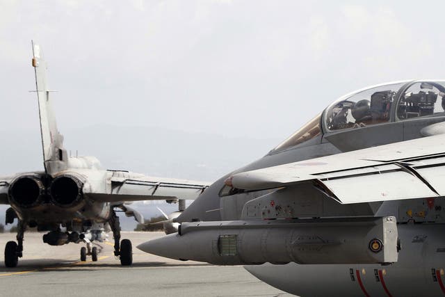 Royal Air Force Tornado GR4 fighter jets prepare to take off 