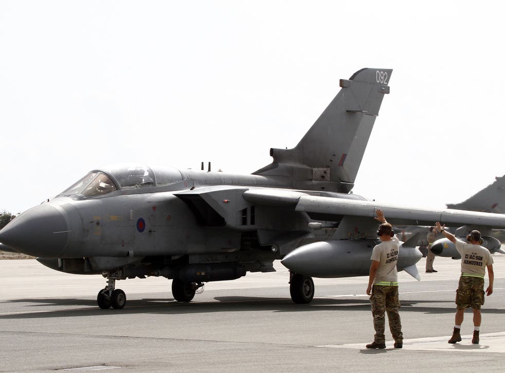 A Royal Air Force Tornado GR4 fighter jet prepares to take off on September 27, 2014, at the Akrotiri British RAF airbase near the Cypriot port city of Limassol