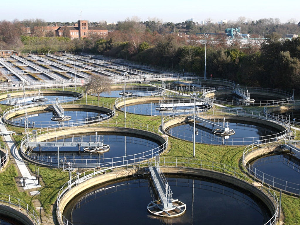 A sewage treatment facility in Slough. Water firms are preparing to pipe a continuous supply of biomethane gas directly from sewage-treatment plants into the National Grid