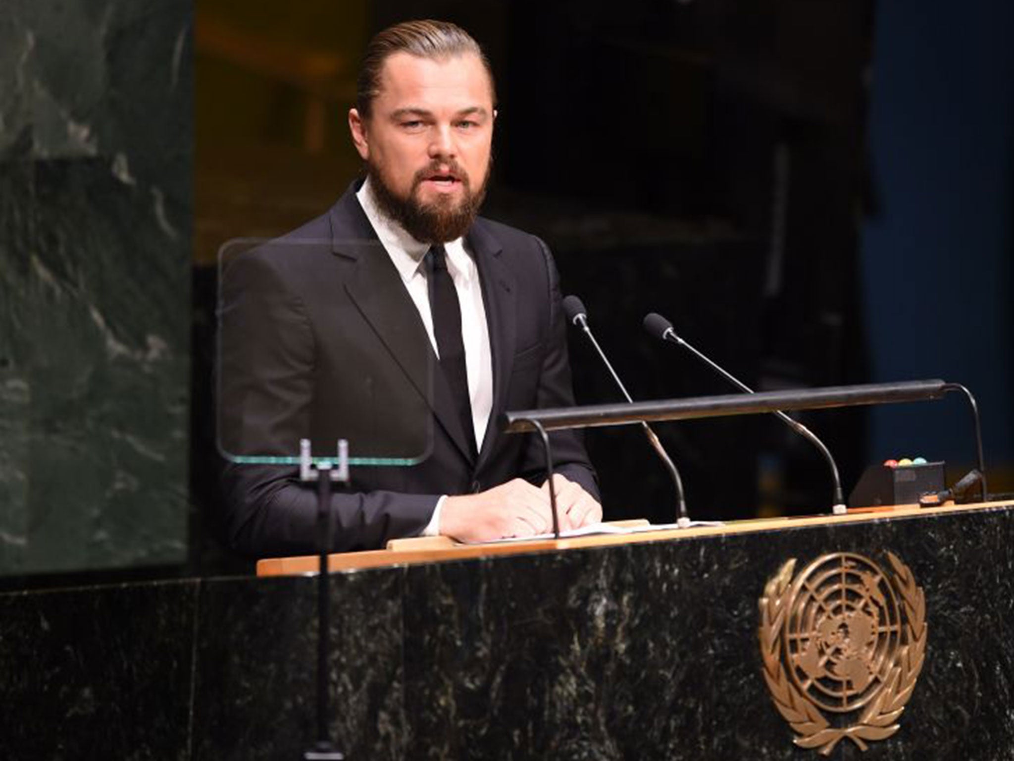 Leonardo DiCaprio was in New York to get his message across