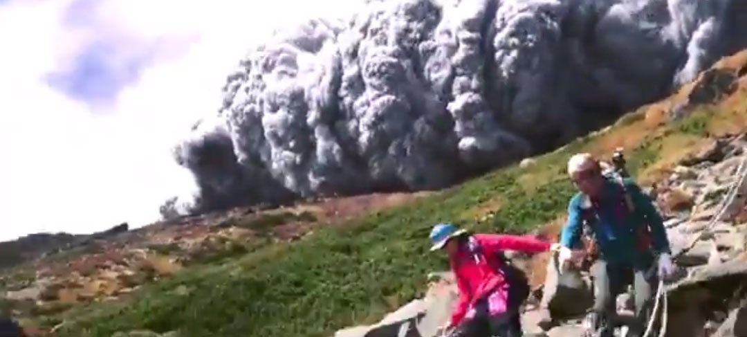 The moment that Mount Ontake erupted and sent out plumes of dangerous ash cloud has been caught on film