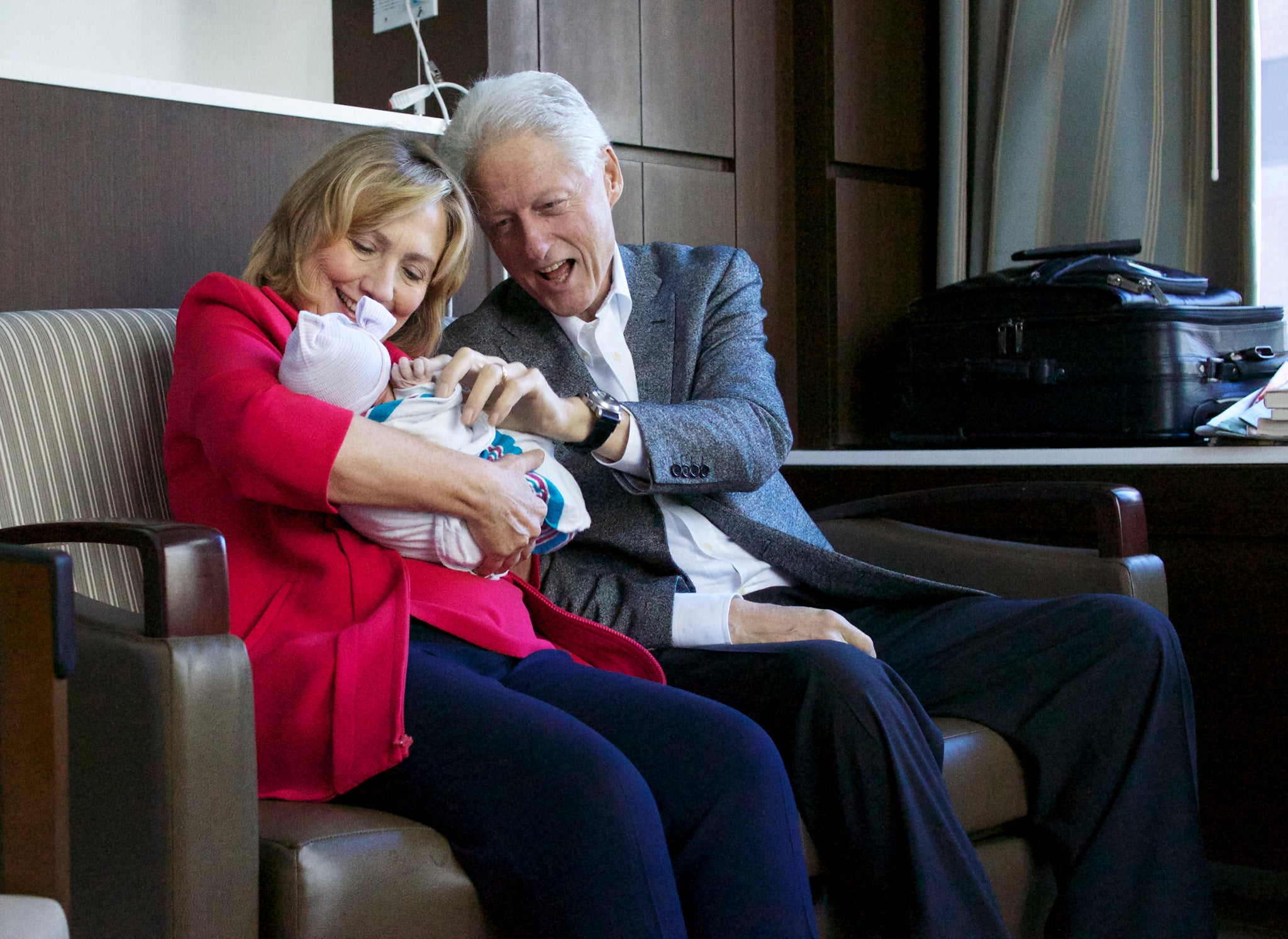 Hillary and Bill Clinton with their first grandchild, Charlotte Clinton Mezvinsky