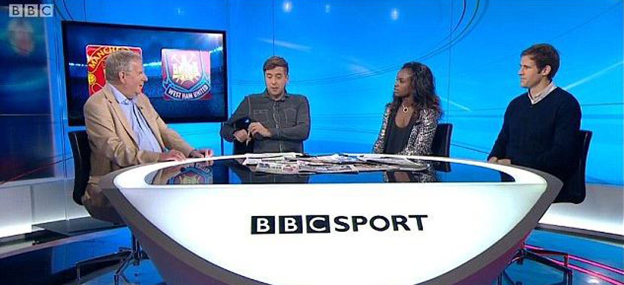 Aluko in the studio with John Motson, Mark Chapman and Kevin Kilbane (left to right)