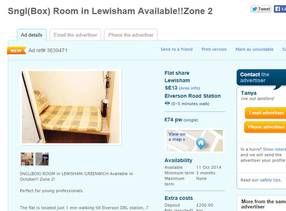 Box room with a desk for a bed and wires sticking out of the ceiling advertised for £74-per-week