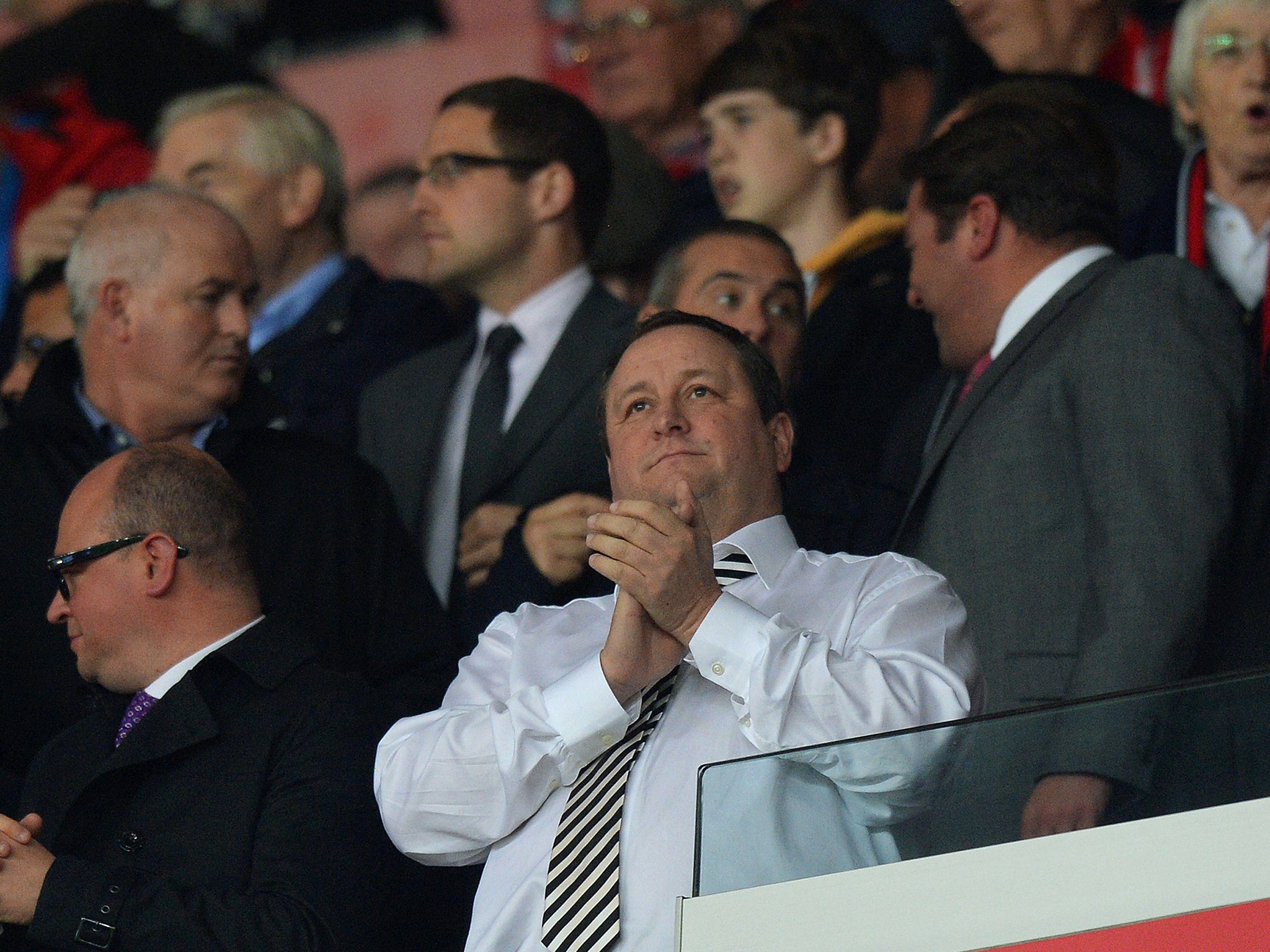 Mike Ashley looks on during the game between Stoke City and Newcastle
