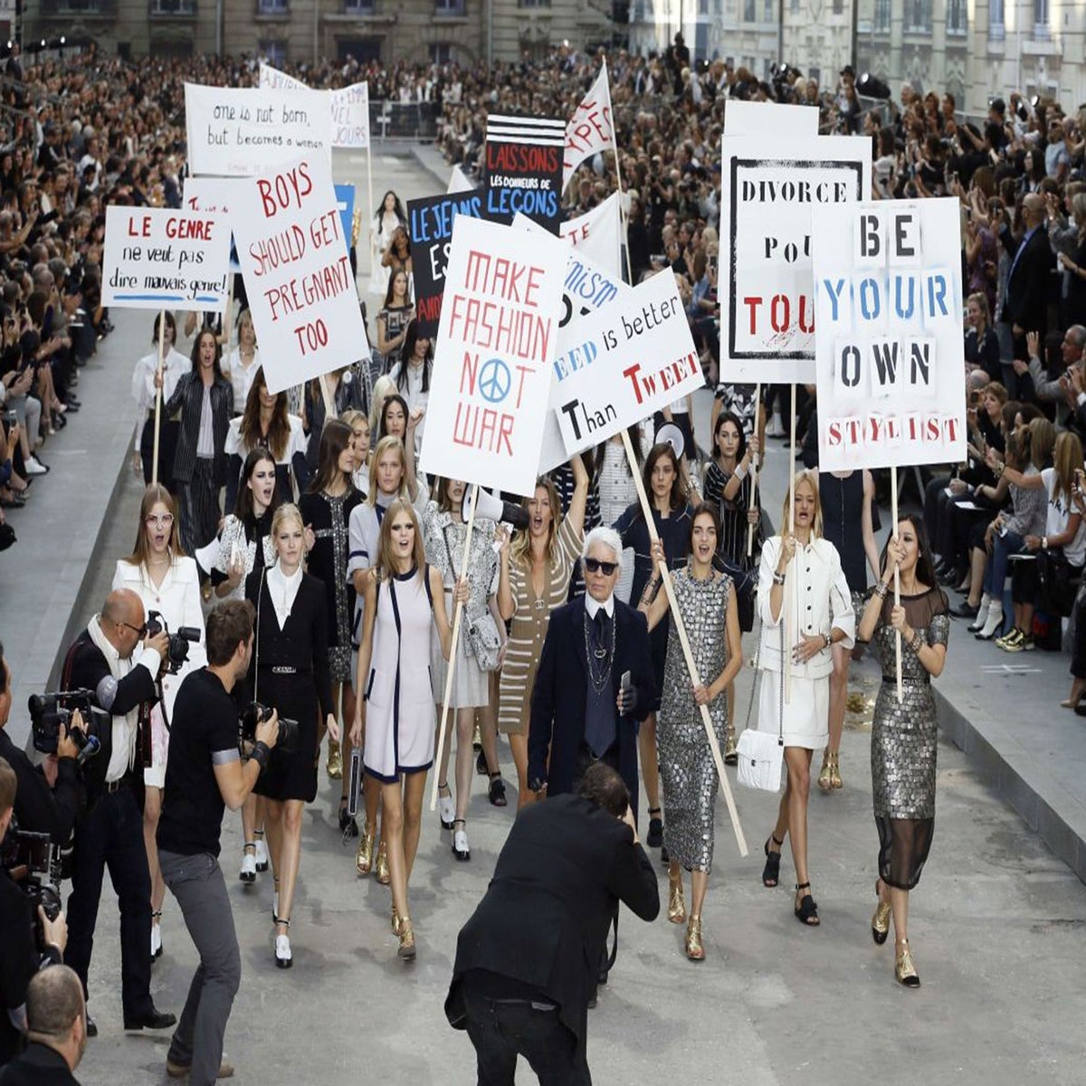 Paris Fashion Week: Karl Lagerfeld leads a feminist riot on