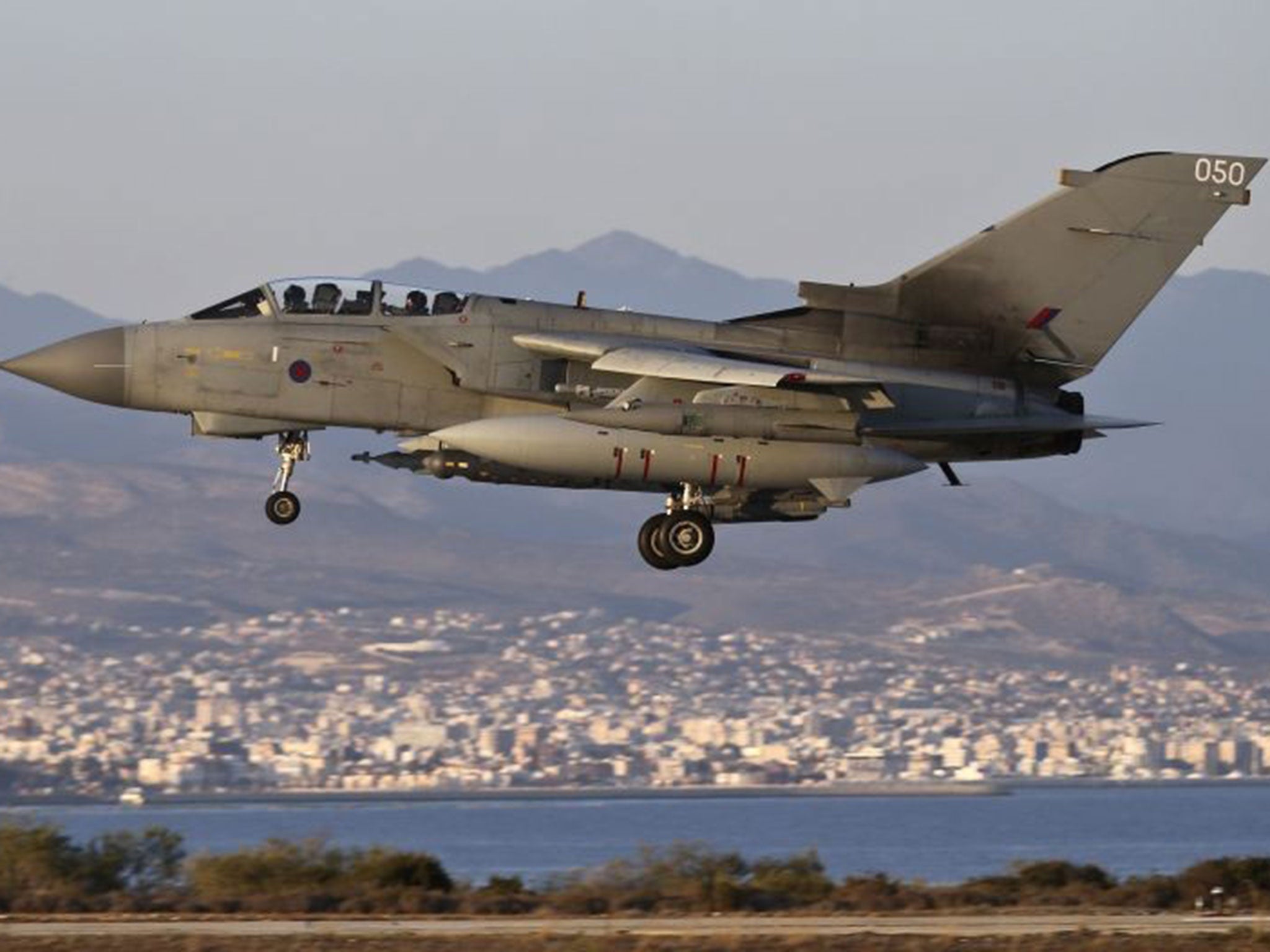 A Royal Air Force (RAF) Tornado GR4 as it returns to Akrotiri British airbase, near the Cypriot port city of Limassol