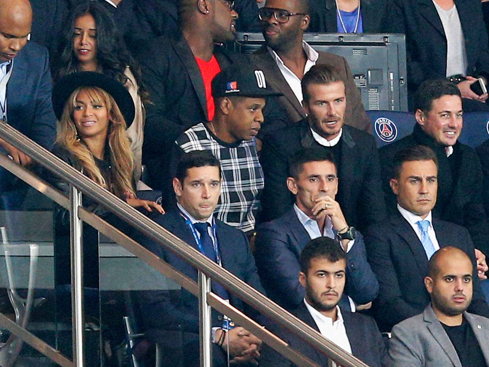 David Beckham with Beyonce and Jay-Z watching PSG