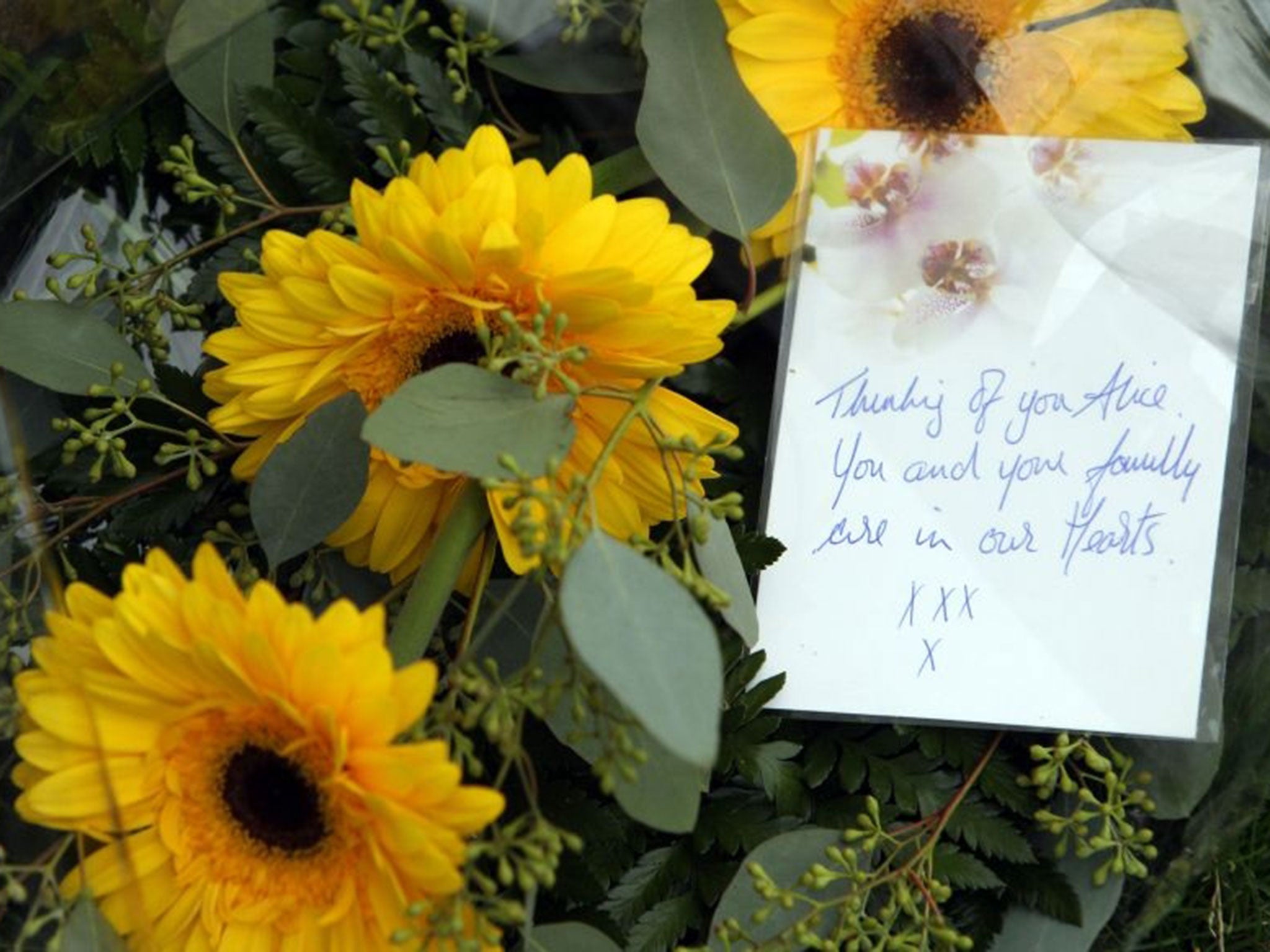 Flowers left in memory of Alice Gross on the side of the pavement at Green Lane in Hanwell (PA)