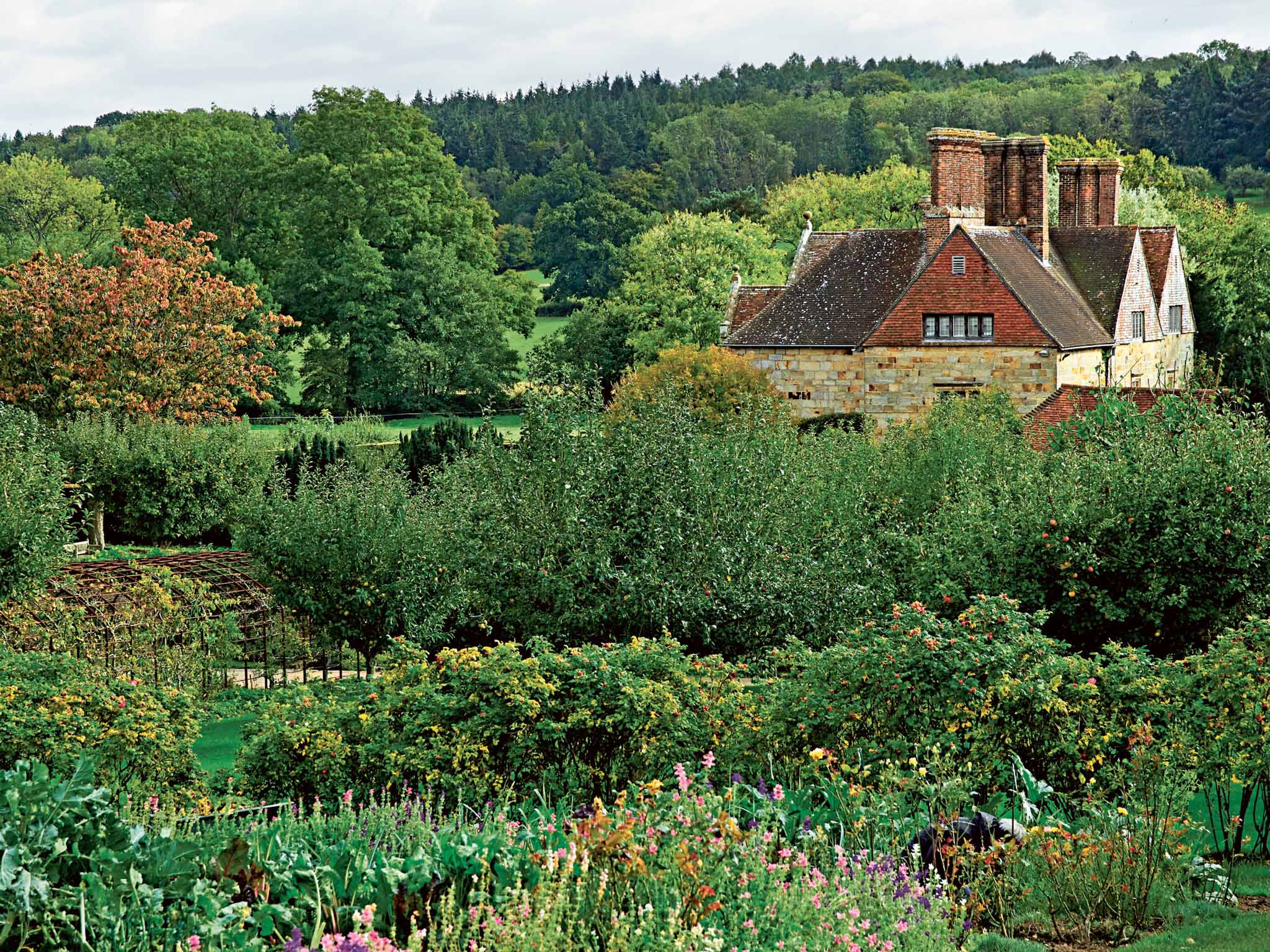 The vegetable patch and orchard in Rudyard Kipling's gardens at Batemans in East Sussex, paid for by his Nobel Prize for Literature winnings