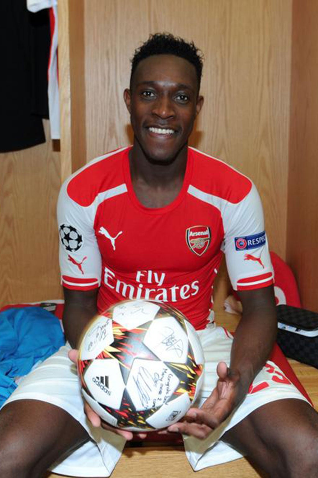 Danny Welbeck poses with his match ball