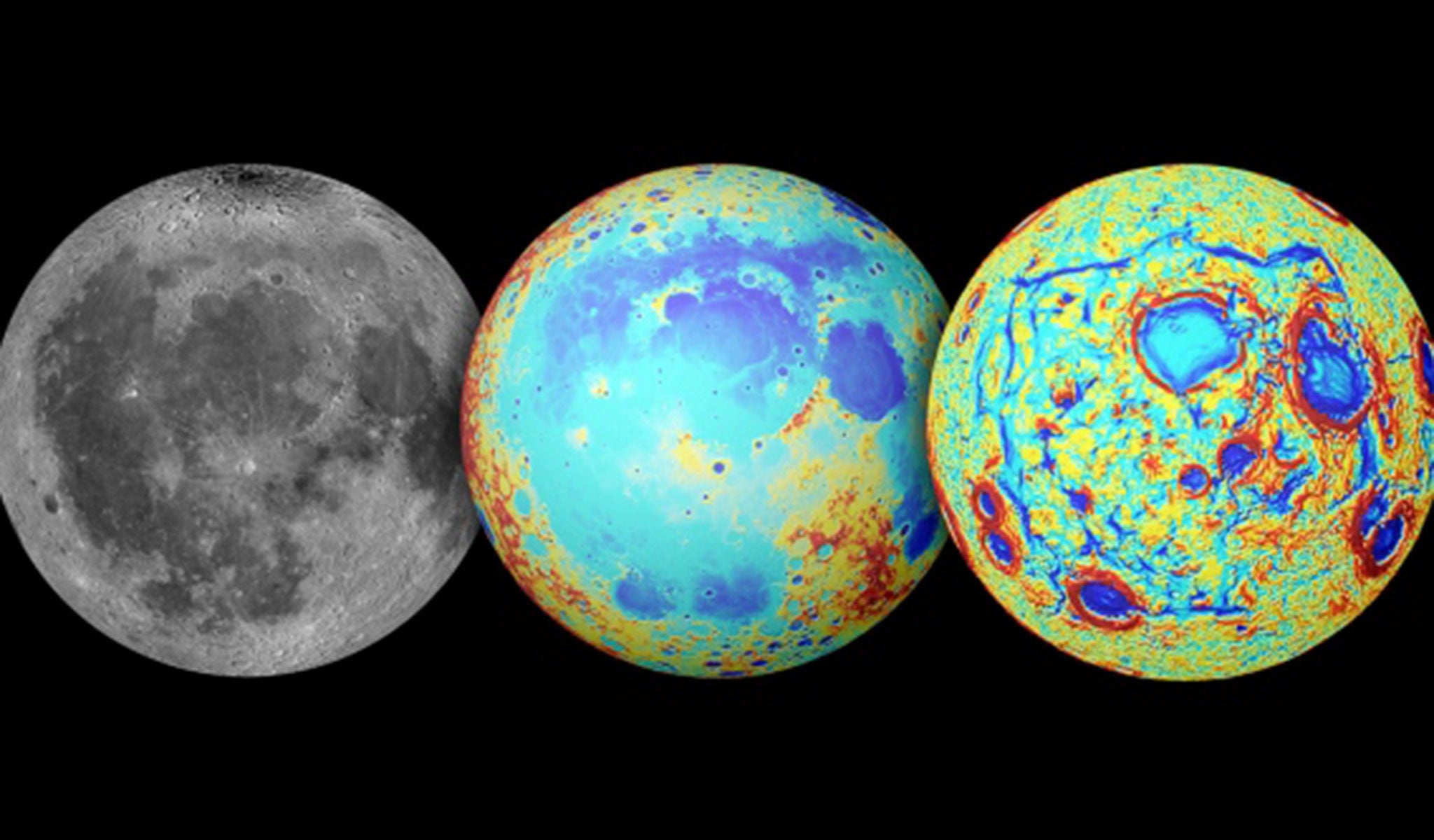 The moon observed in visible light, topography and the GRAIL gravity gradients