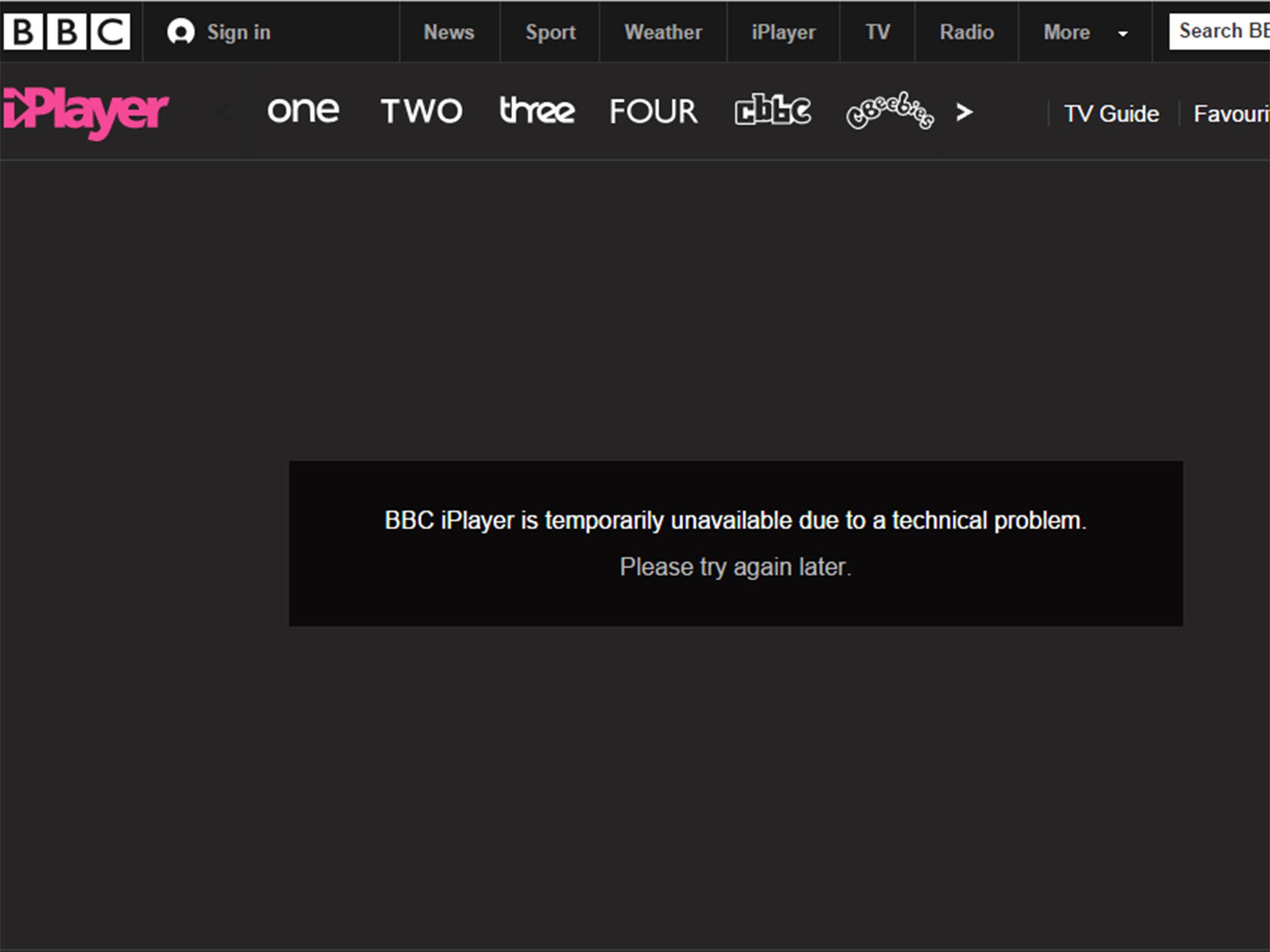 The BBC's iPlayer service was down on Thursday evening