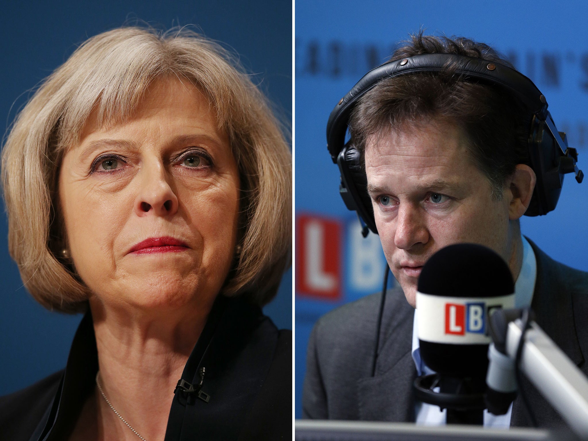 Theresa May accused the Lib Dems of endangering
children’s lives, which Nick Clegg angrily denied on LBC radio