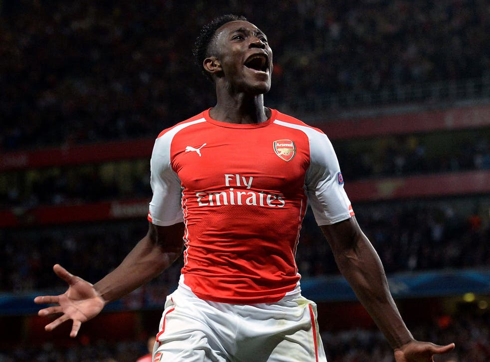 Arsenal’s Danny Welbeck celebrates the first senior hat-trick of his career in the 4-1 rout of Galatasaray