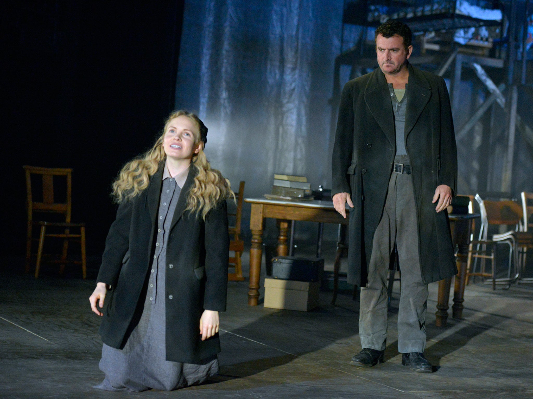 Kate Phillips as Abigail Williams and Martin Marquez as John Proctor
