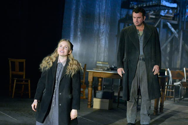 Kate Phillips as Abigail Williams and Martin Marquez as John Proctor