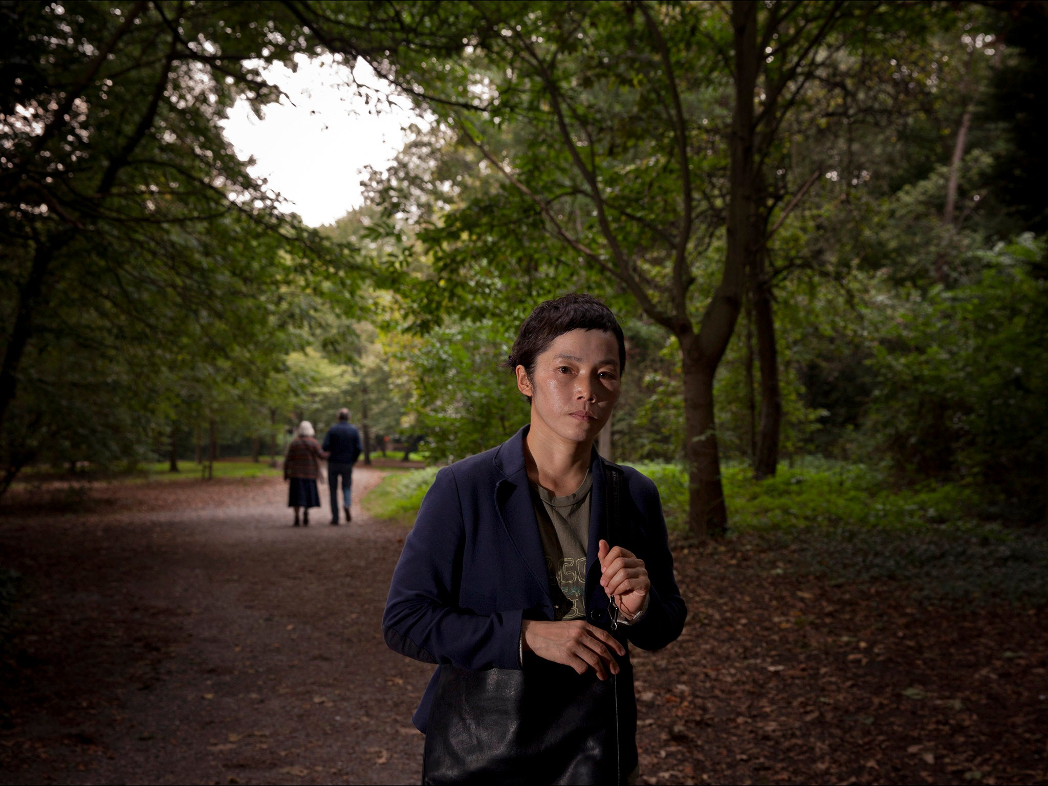Koo Jeong A photographed in Holland Park in London