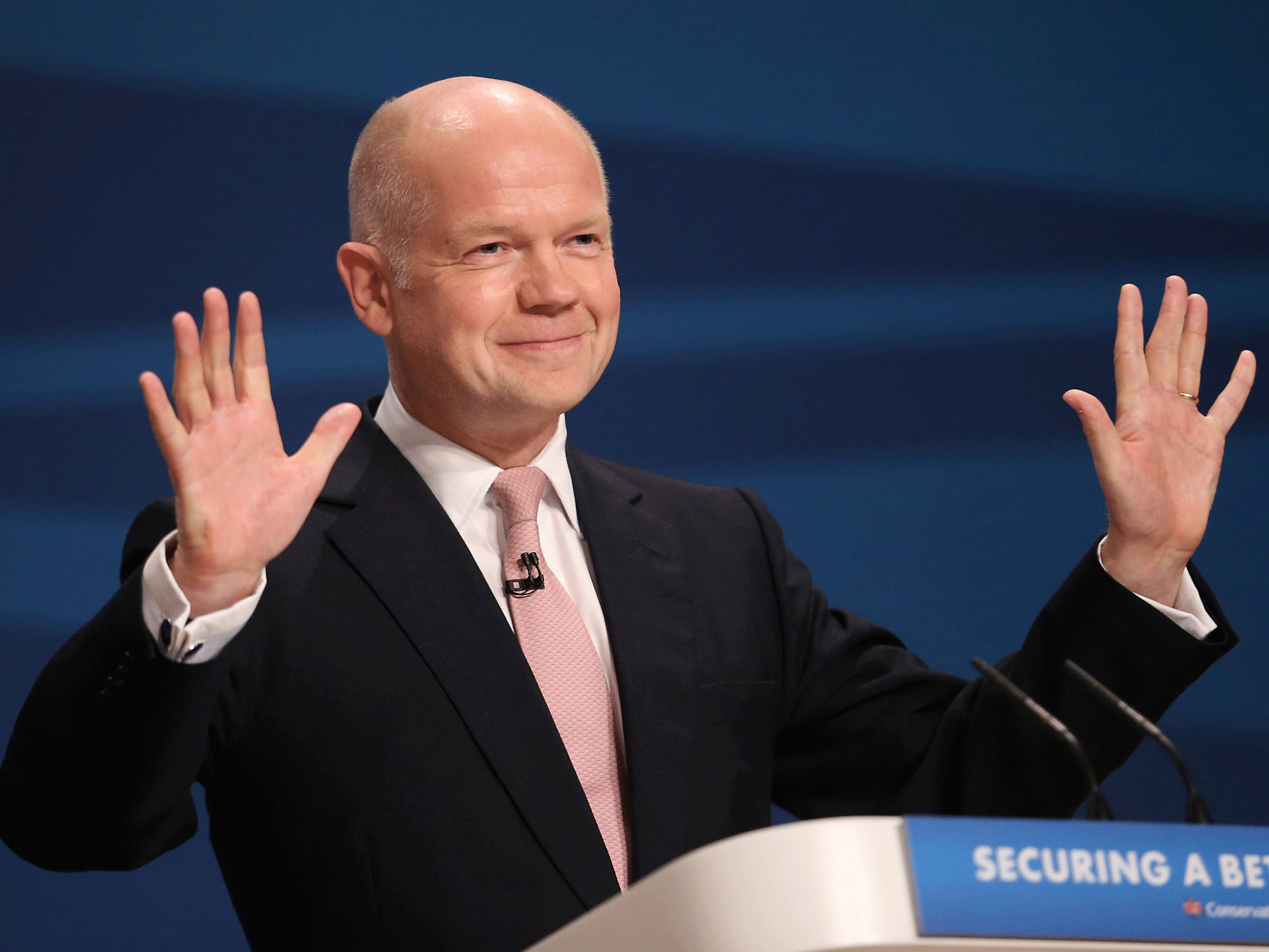William Hague, addresses delegates at the Conservative party conference for the last time in his political career in Birmingham