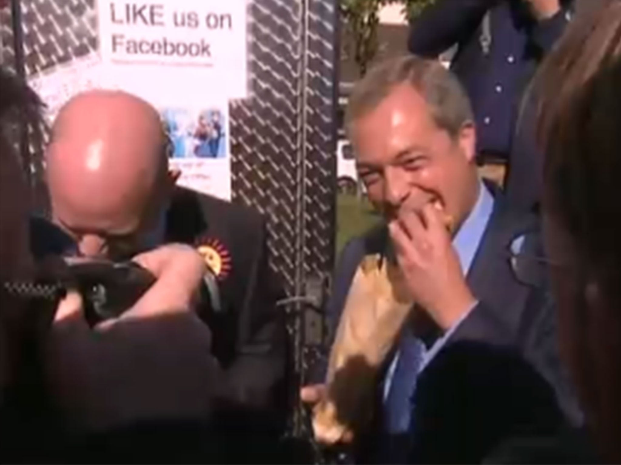 Nigel Farage eats bacon sandwich