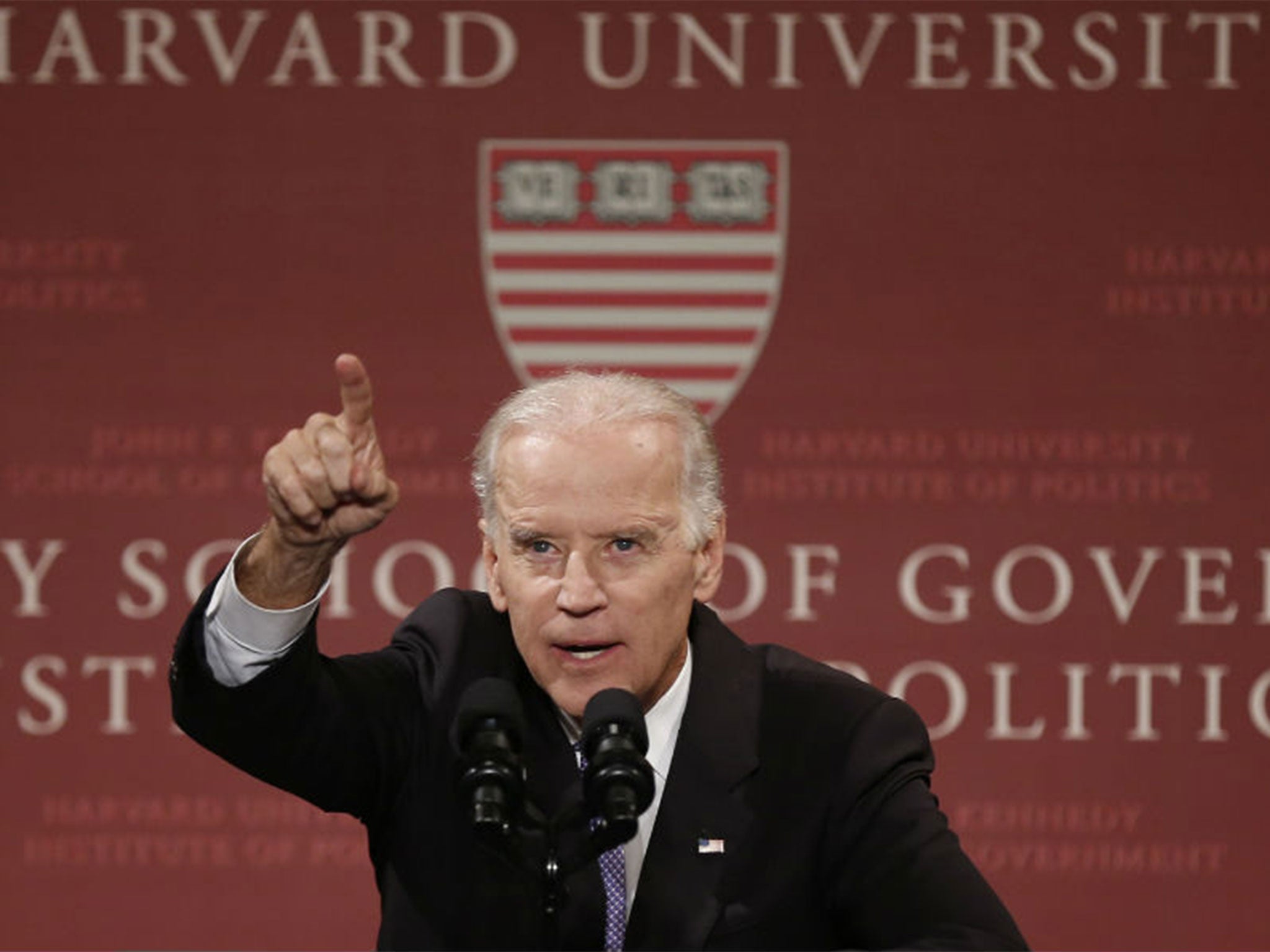 Joe Biden gives a speech at Harvard