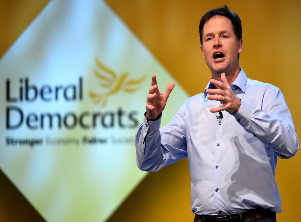 Lib Dem leader Nick Clegg said a Tory government in 2015 would see David Cameron become a "poor man's Margaret Thatcher and a rich man's Nigel Farage"