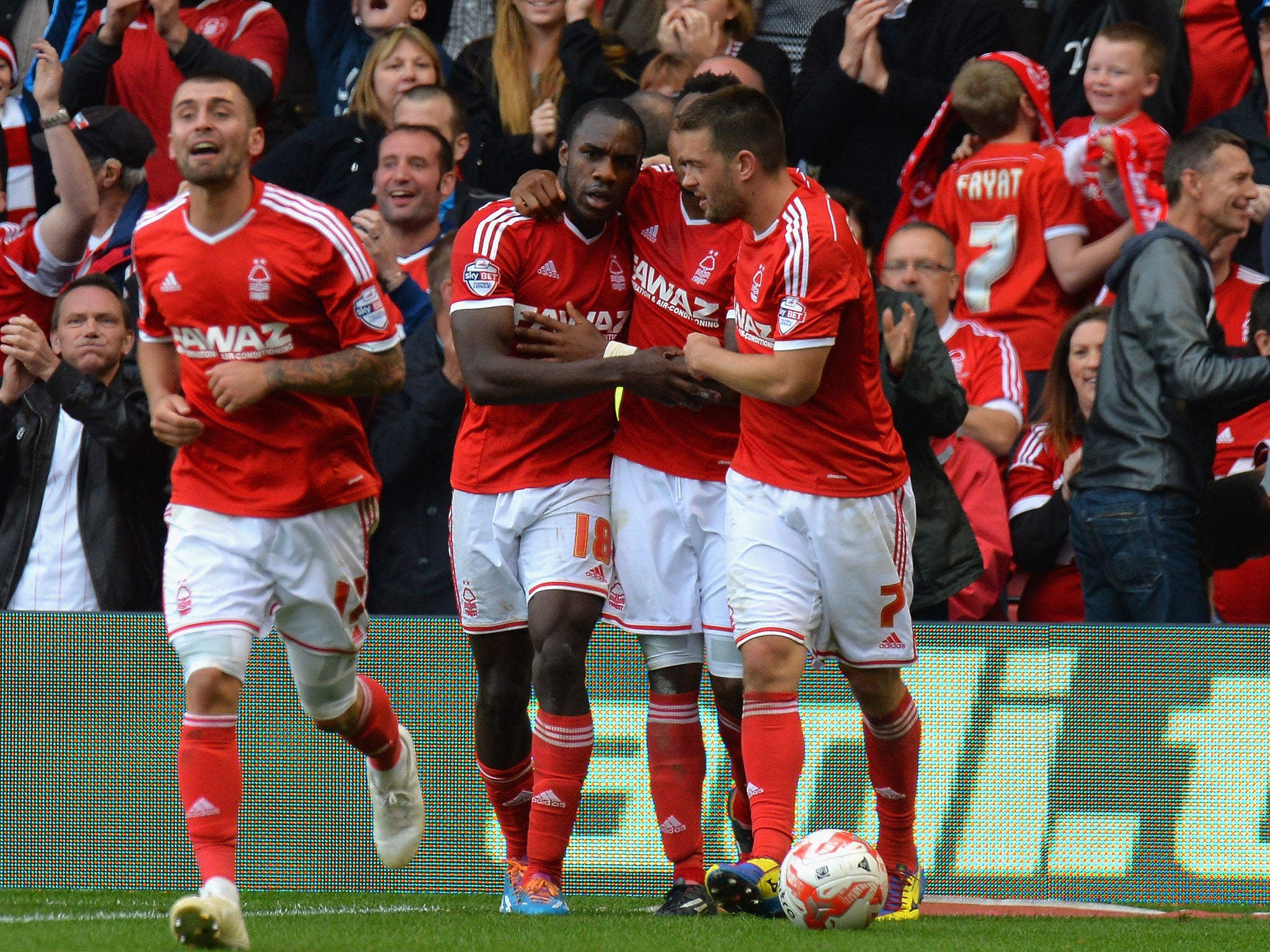Michail Antonio of Nottingham Forest celebrates scoring their second goal