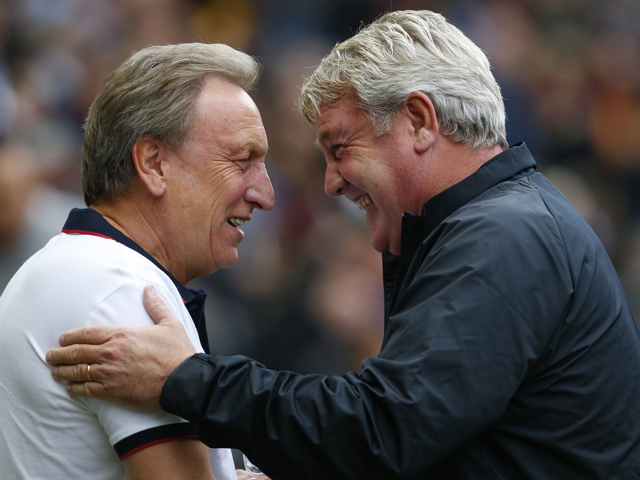Hull manager Steve Bruce with Crystal Palace's manager Neil Warnock