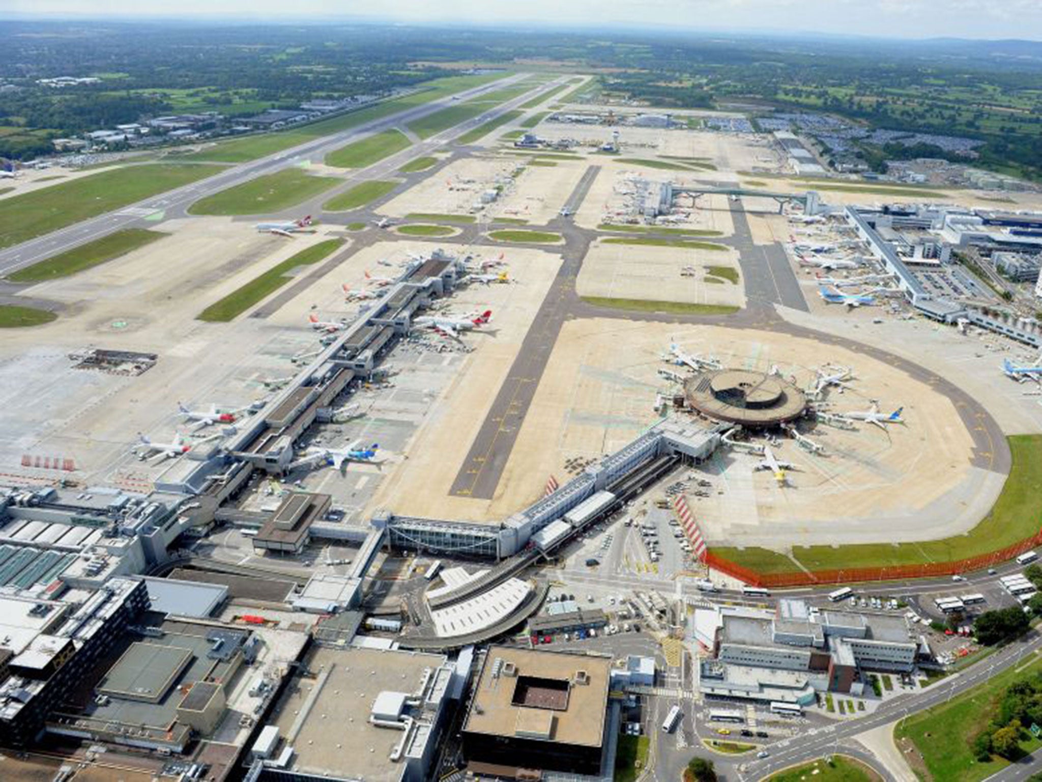 An aerial view of Gatwick Airport