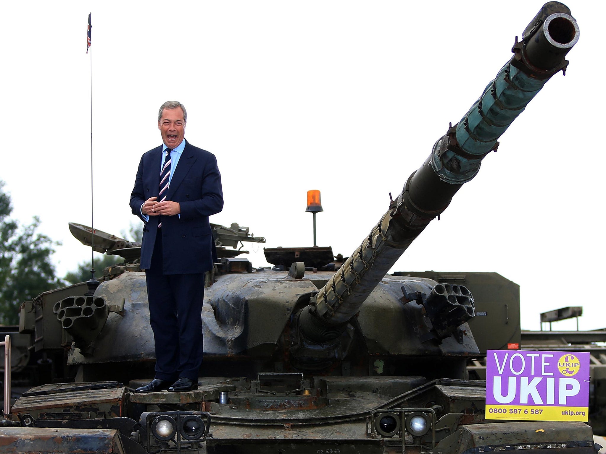 Nigel Farage on the campaign trail at Heywood Tank Museum