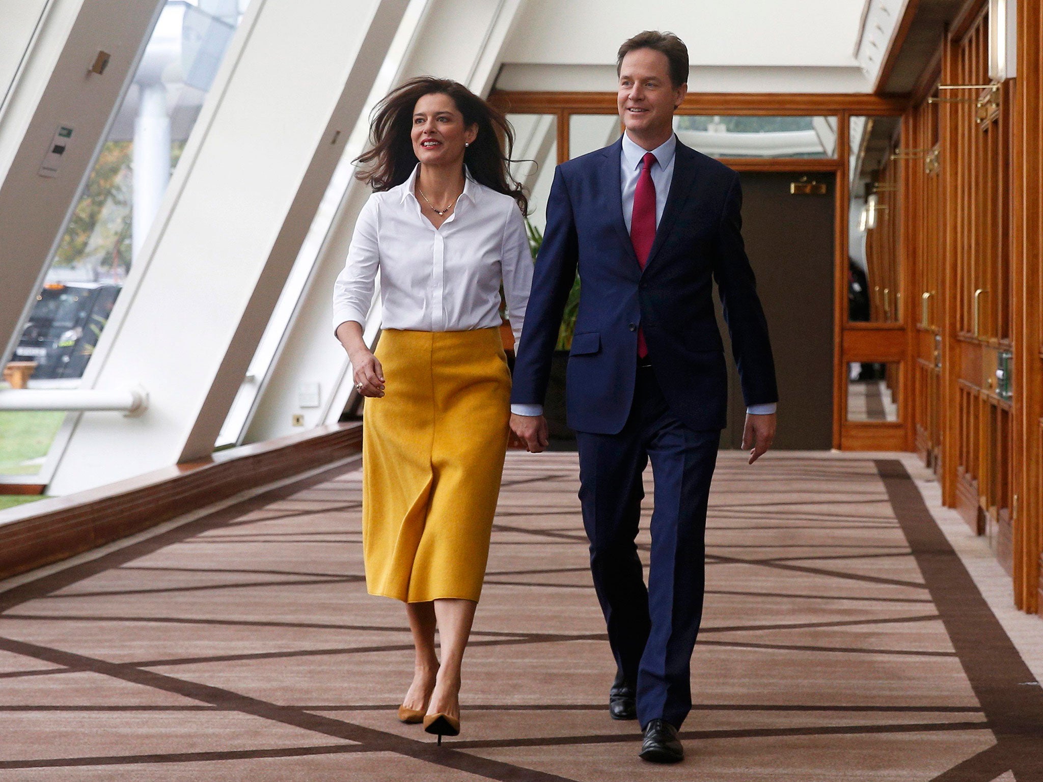 Nick Clegg, with his wife Miriam Gonzalez Durantez, on his way to deliver the keynote speech at the party's autumn conference in Glasgow