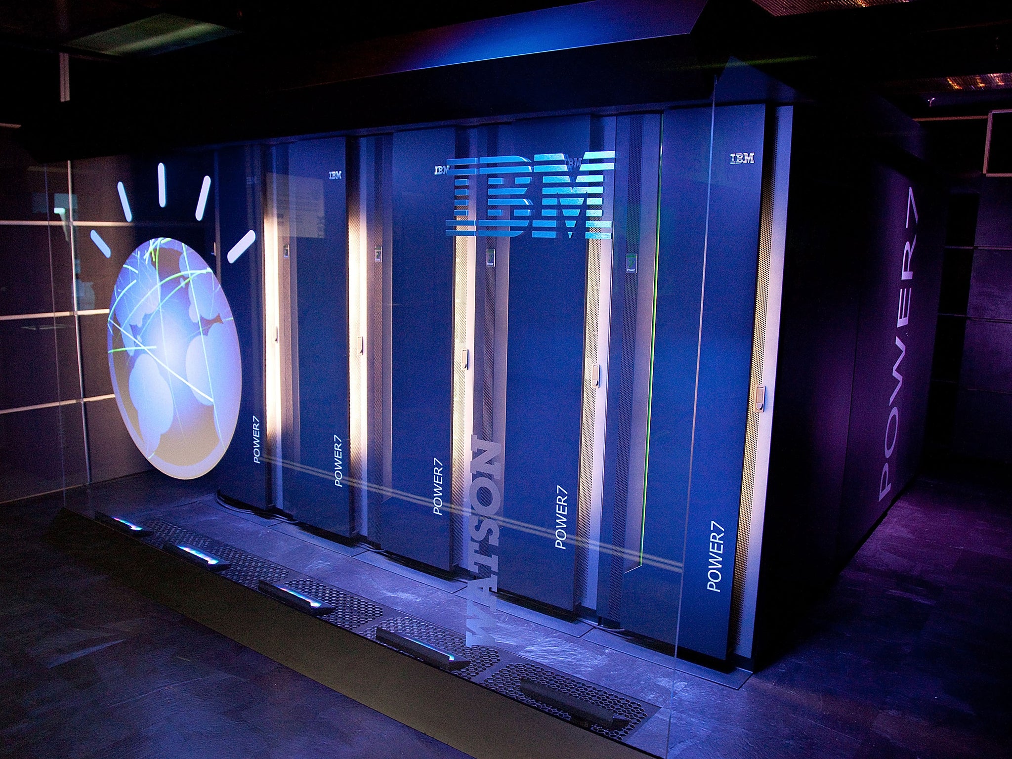A general view of IBM's 'Watson' computing system at a press conference to discuss the upcoming Man V. Machine "Jeopardy!" competition at the IBM T.J. Watson Research Center