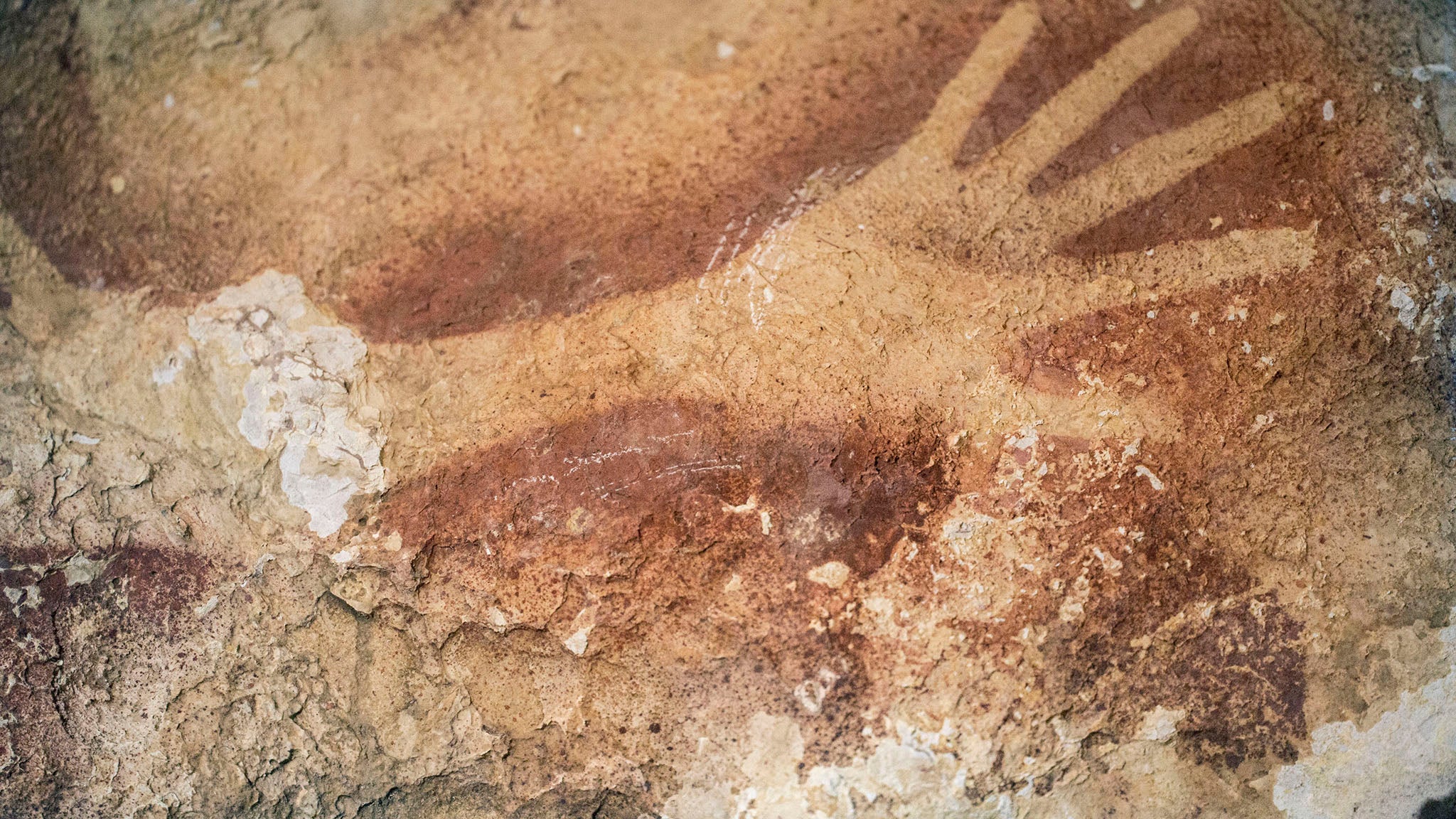 A hand stencil found in a cave in Indonesia, raising new questions about early mankind and the development of art in prehistoric times.